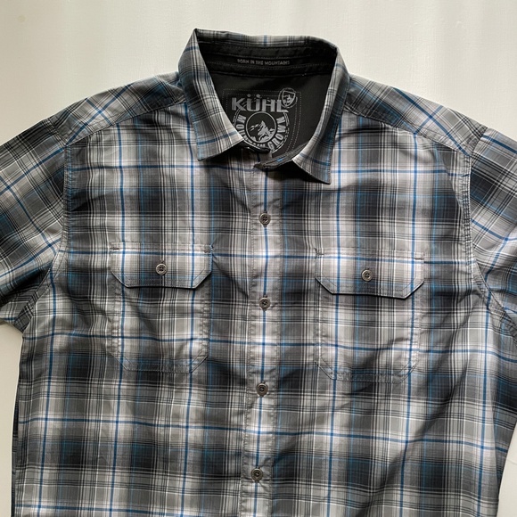 Kuhl Shirt Mens Small Eluxur Plaid Short Sleeve Button Hiking Outdoor Gorpcore - Picture 3 of 11